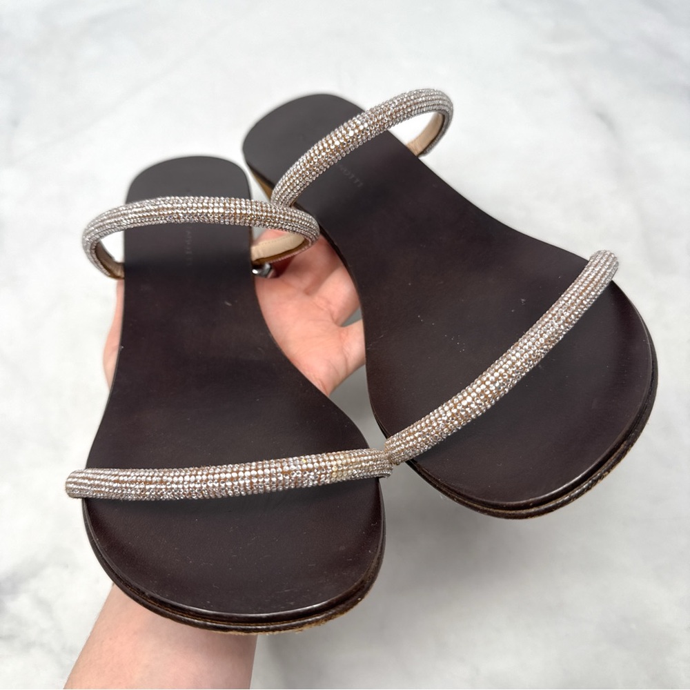 Giuseppe Zanotti Suede Rhinestone Minimalist Mule Sandal Heels Brown 40 - Picture 5 of 14